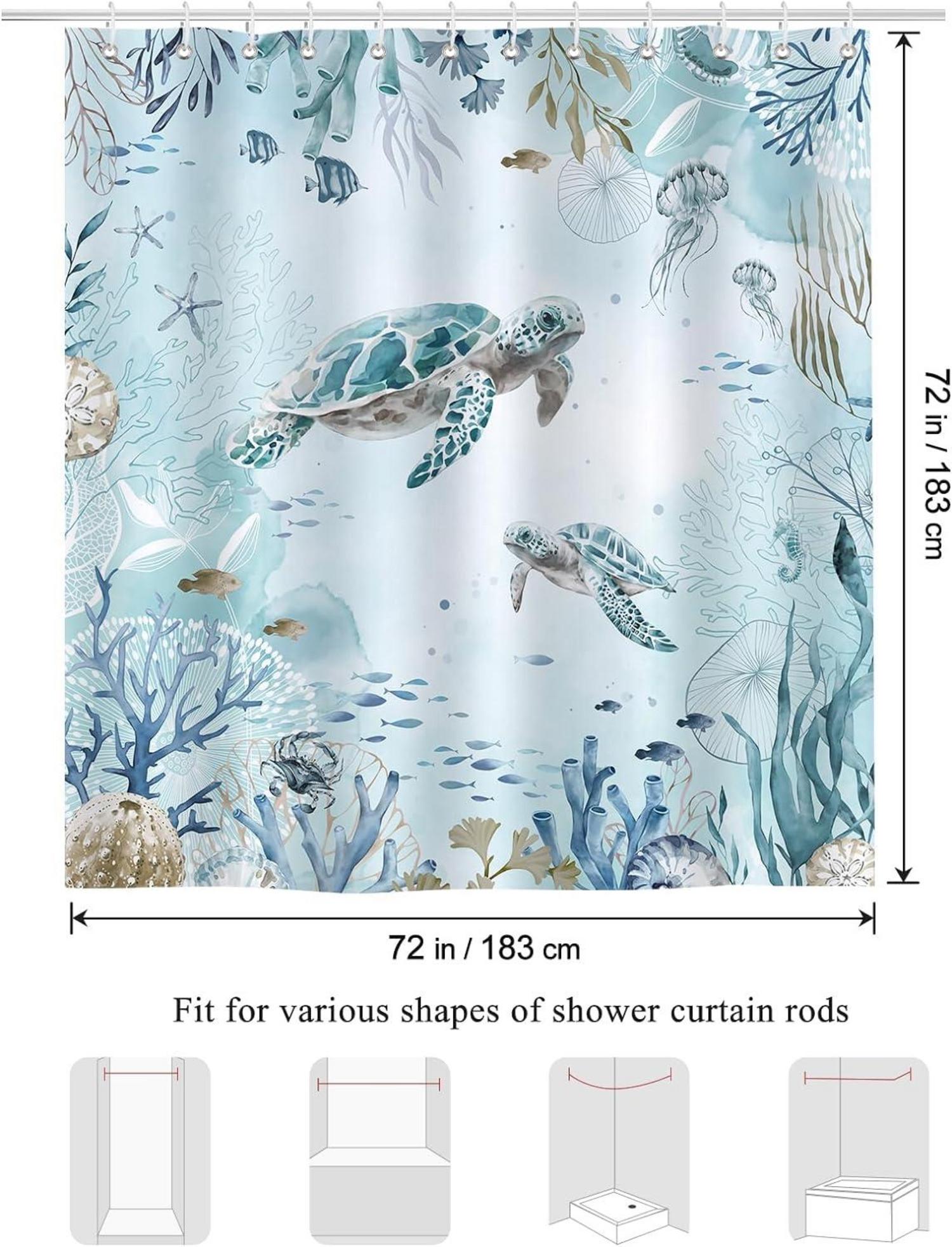 Duschvorhang Meeresschildkröte Blauer Ozean 180x180cm Anti-Schimmel