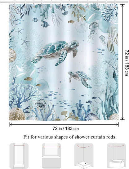 Duschvorhang Meeresschildkröte Blauer Ozean 180x180cm Anti-Schimmel