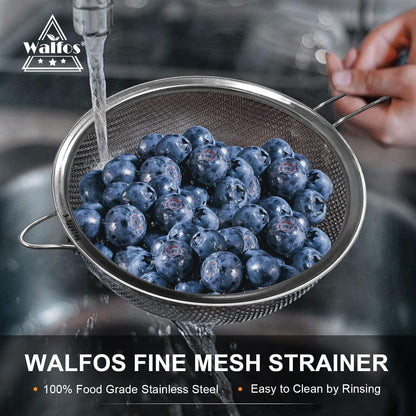 Feinmaschiges Küchensieb Set Edelstahl Griff Quinoa Reis 3, 5, 7 inch