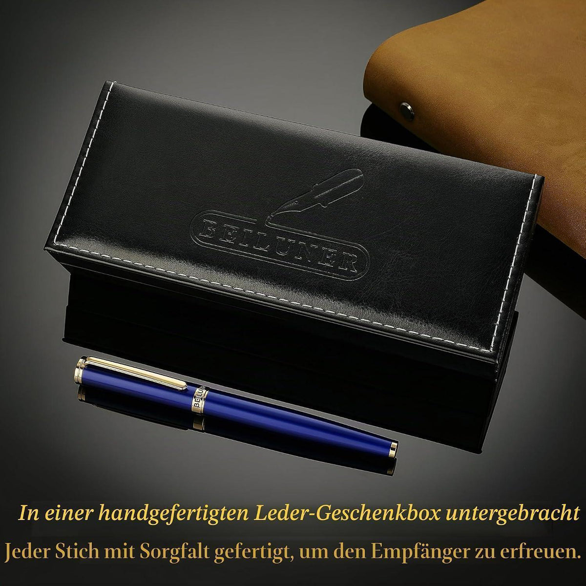 Blauer Füllfederhalter mit 24K Gold Feder (M) – Geschenkset