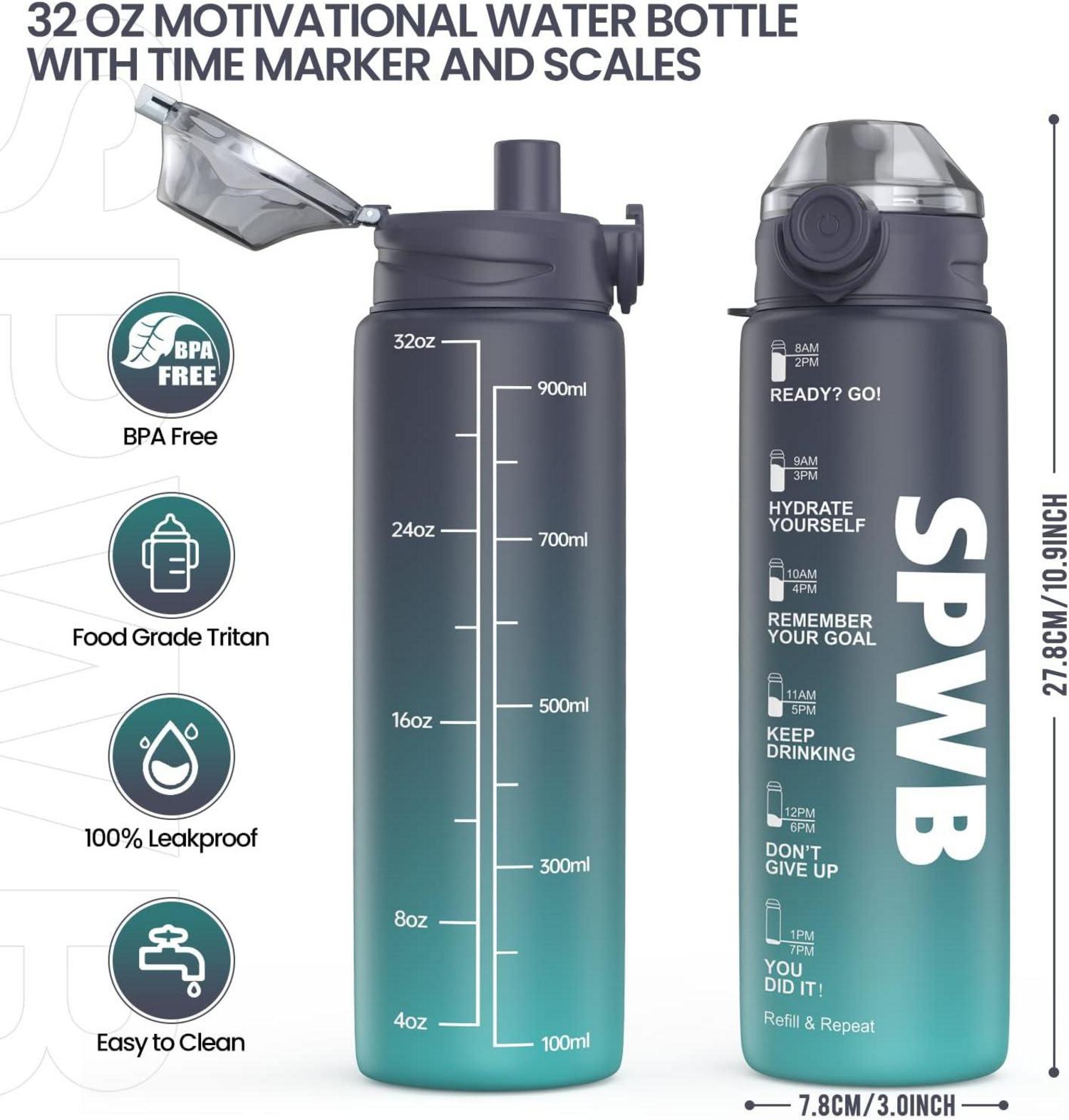 Trinkflasche Sport 1L BPA-frei Auslaufsicher Tritan mit Zeitmarkierung