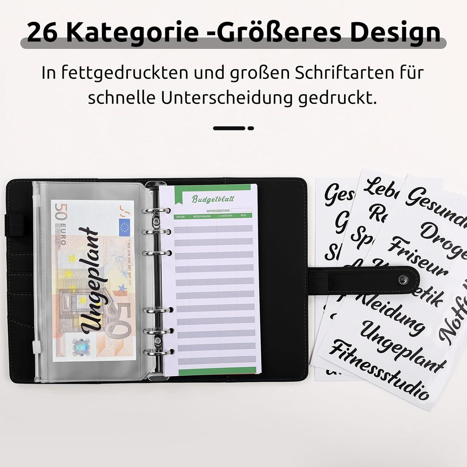 Budget Planner Deutsch A6 PU-Leder Geld Organizer