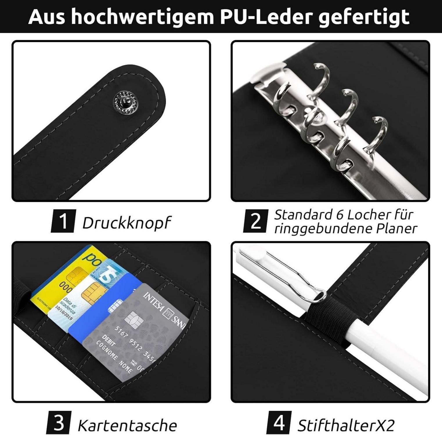 KONVINIT Budget Planner A6 mit Geldumschlägen und Budget Blättern, Schwarz