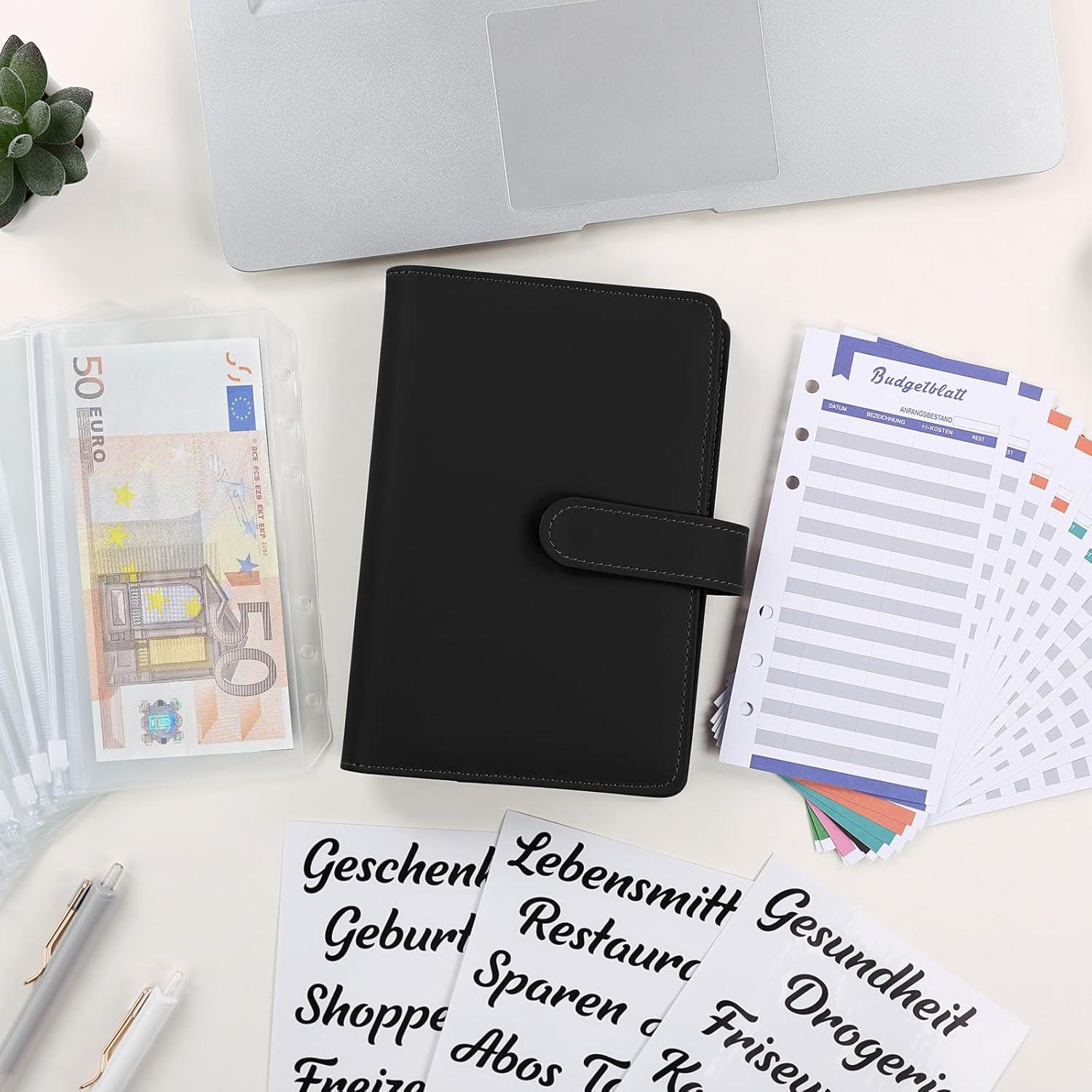 Budget Planner Deutsch A6 PU-Leder Binder Geldumschläge Budget Blätter