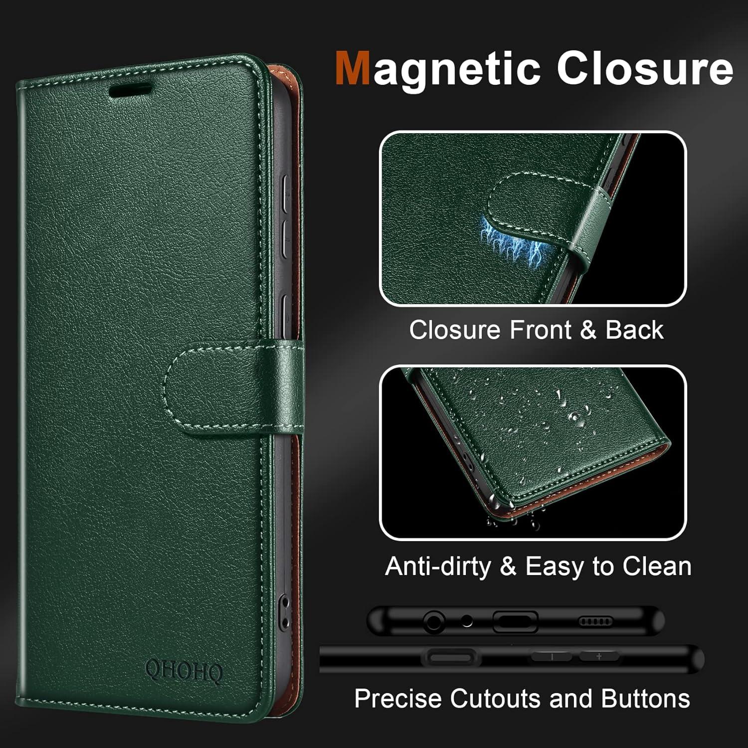QHOHQ Samsung Galaxy A14 Handyhülle mit Panzer Schutz Glas und RFID Schutz - Grün