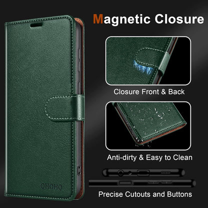 QHOHQ Samsung Galaxy A14 Handyhülle mit Panzer Schutz Glas und RFID Schutz - Grün
