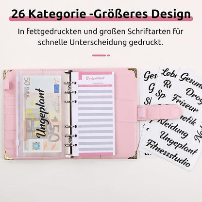 Budget Planer A6 mit Geldumschläge, Budgetsheets und