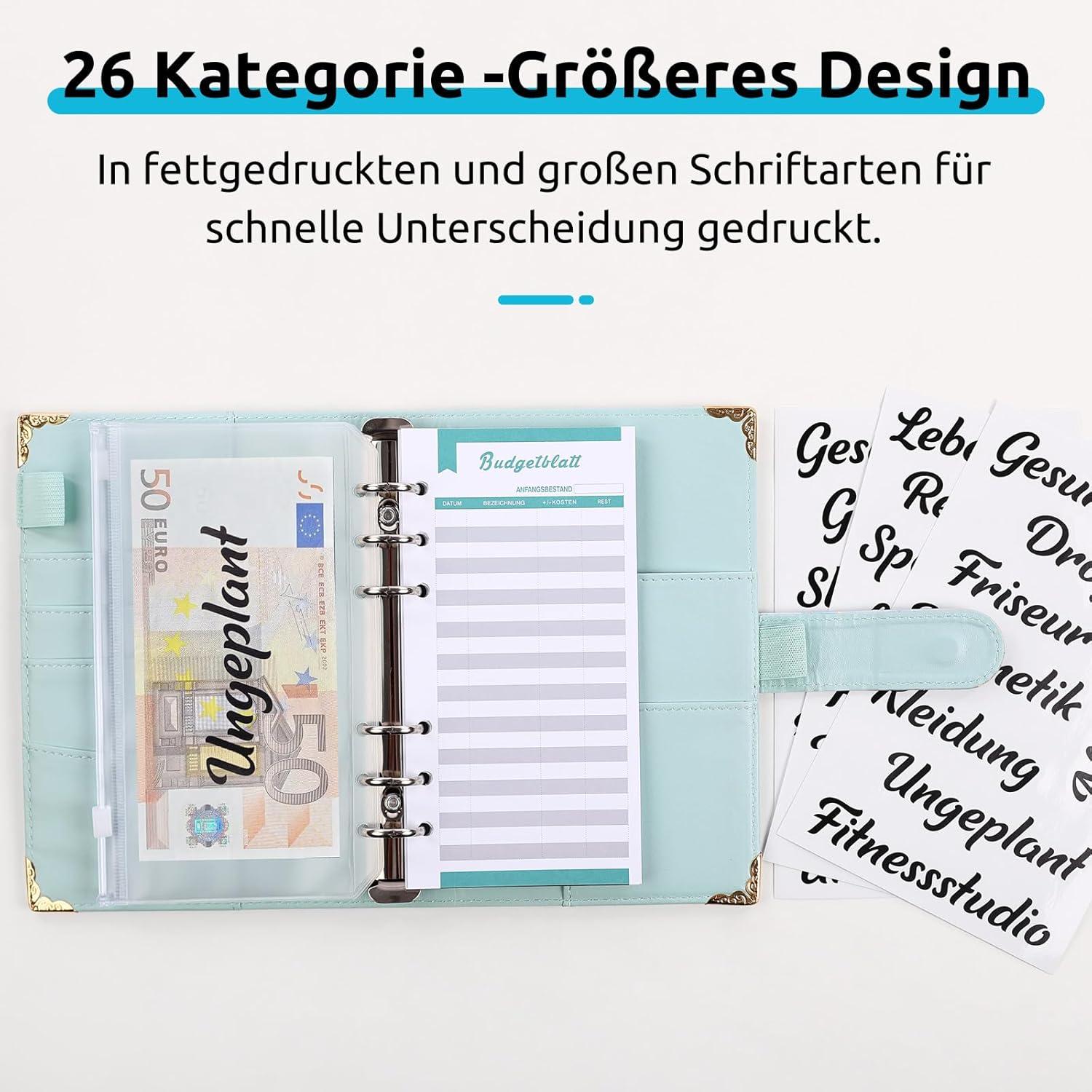 Budget Binder A6 mit Geldumschlägen und Kategorien-Etiketten
