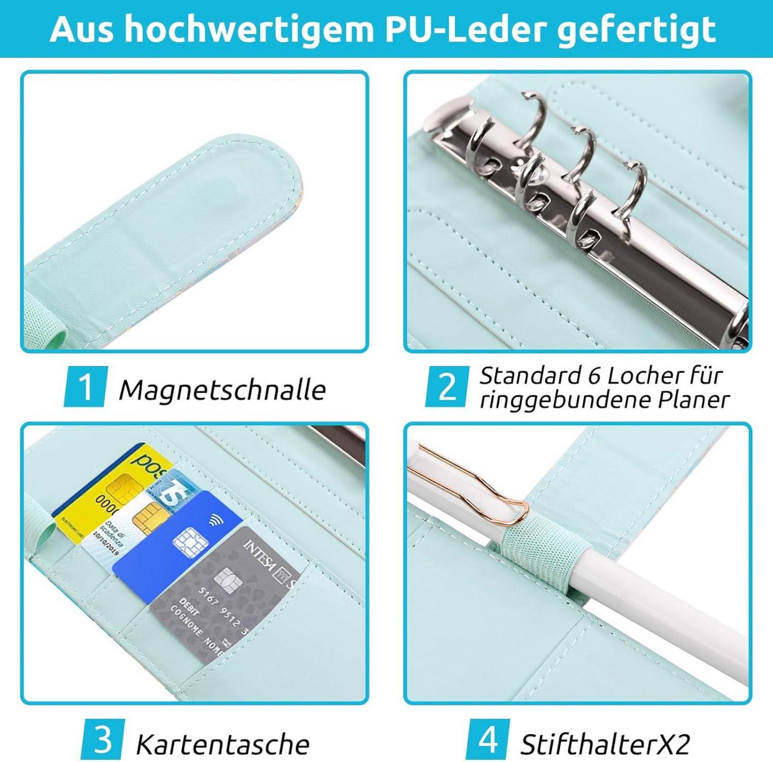 KONVINIT Budget Planner A6 Blau mit Geldumschläge & Kategorien-Etiketten