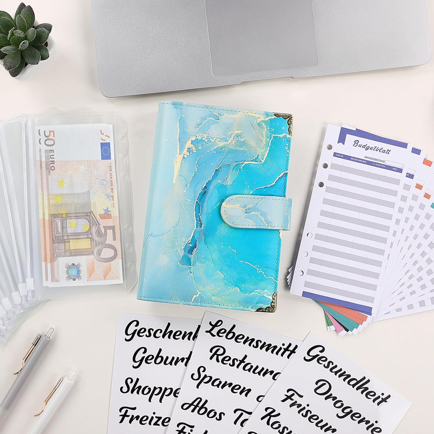 Budget Planner A6 Geld Planer mit Zubehör und Geldumschläge blau