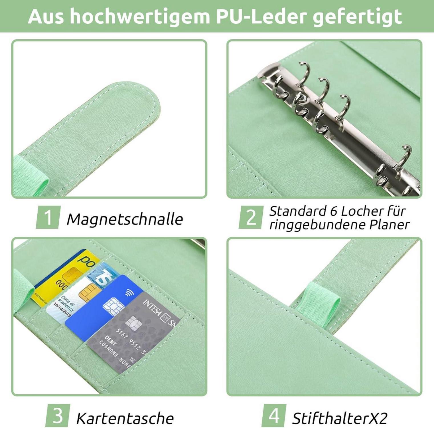Budget Planner A6 Binder mit Geldumschläge und Budget Blätter, Finanzplaner Umschlagmethode, Grün