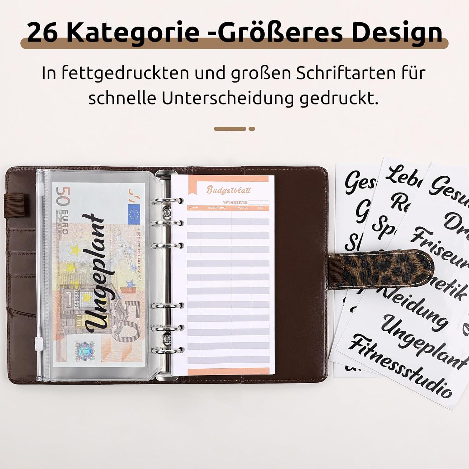 Budget Binder A6 mit Geldumschlägen und Kategorien-Etiketten