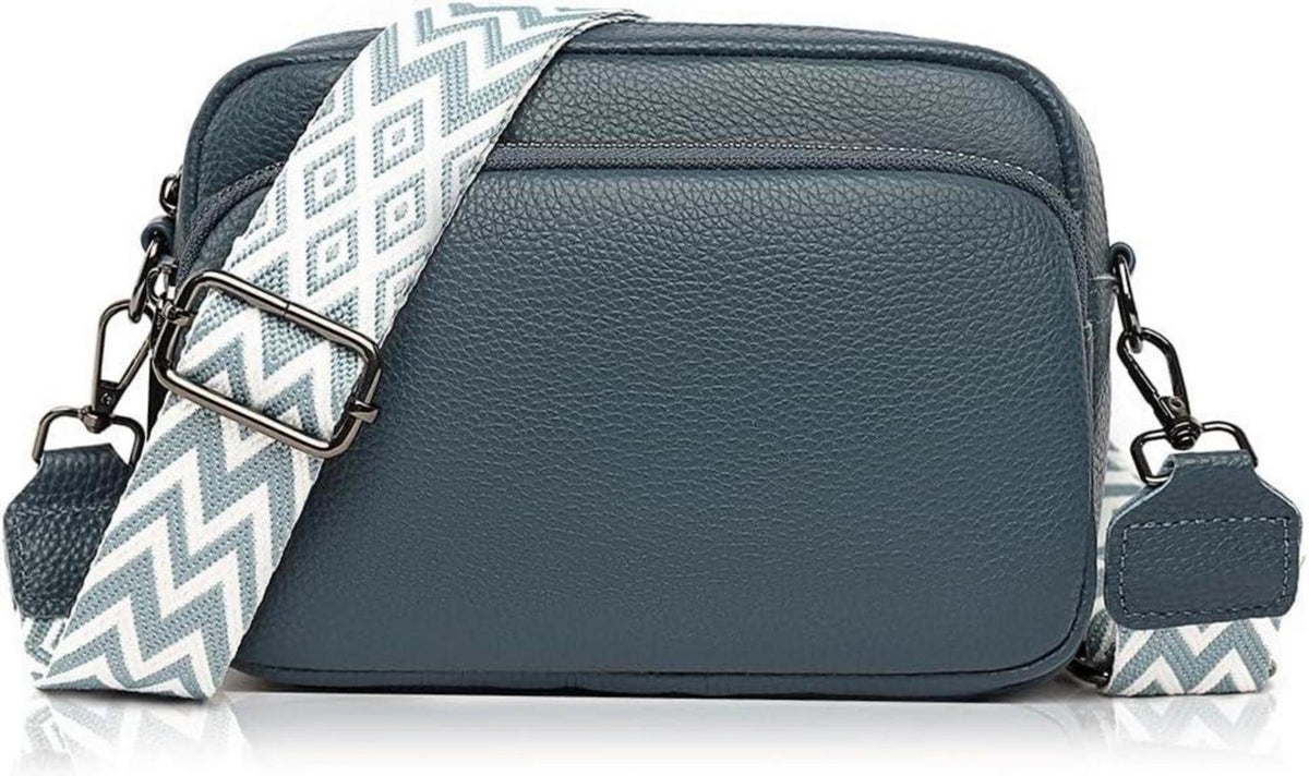 Crossbody Bag Echtes Leder Umhängetasche mit Breitem Gurt Schwarz