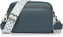 Crossbody Bag Echtes Leder Umhängetasche mit Breitem Gurt Schwarz