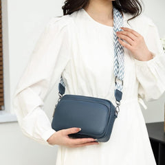 Crossbody Bag Echtes Leder Umhängetasche mit Breitem Gurt Schwarz