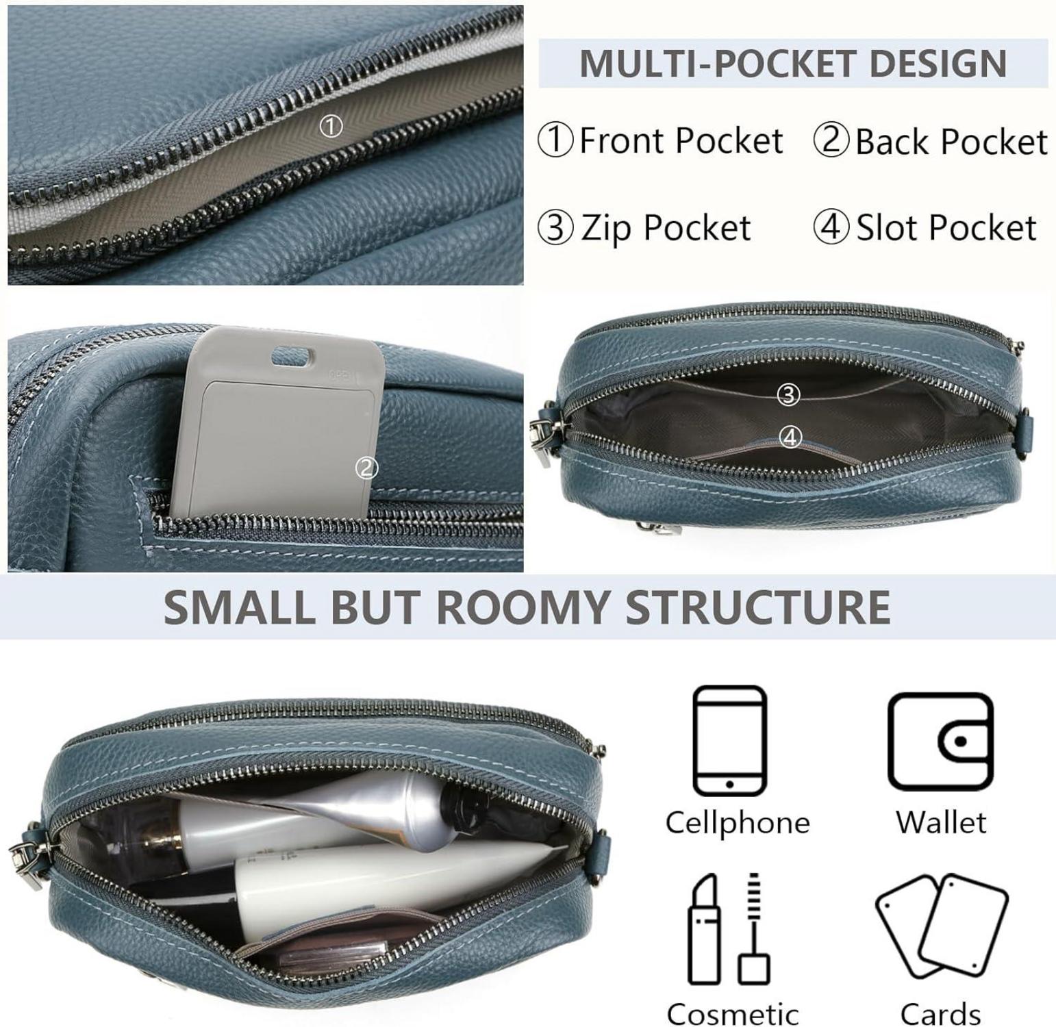 GSenhui Crossbody Bag Damen Echtes Leder Kleine Umhängetasche Reißverschluss