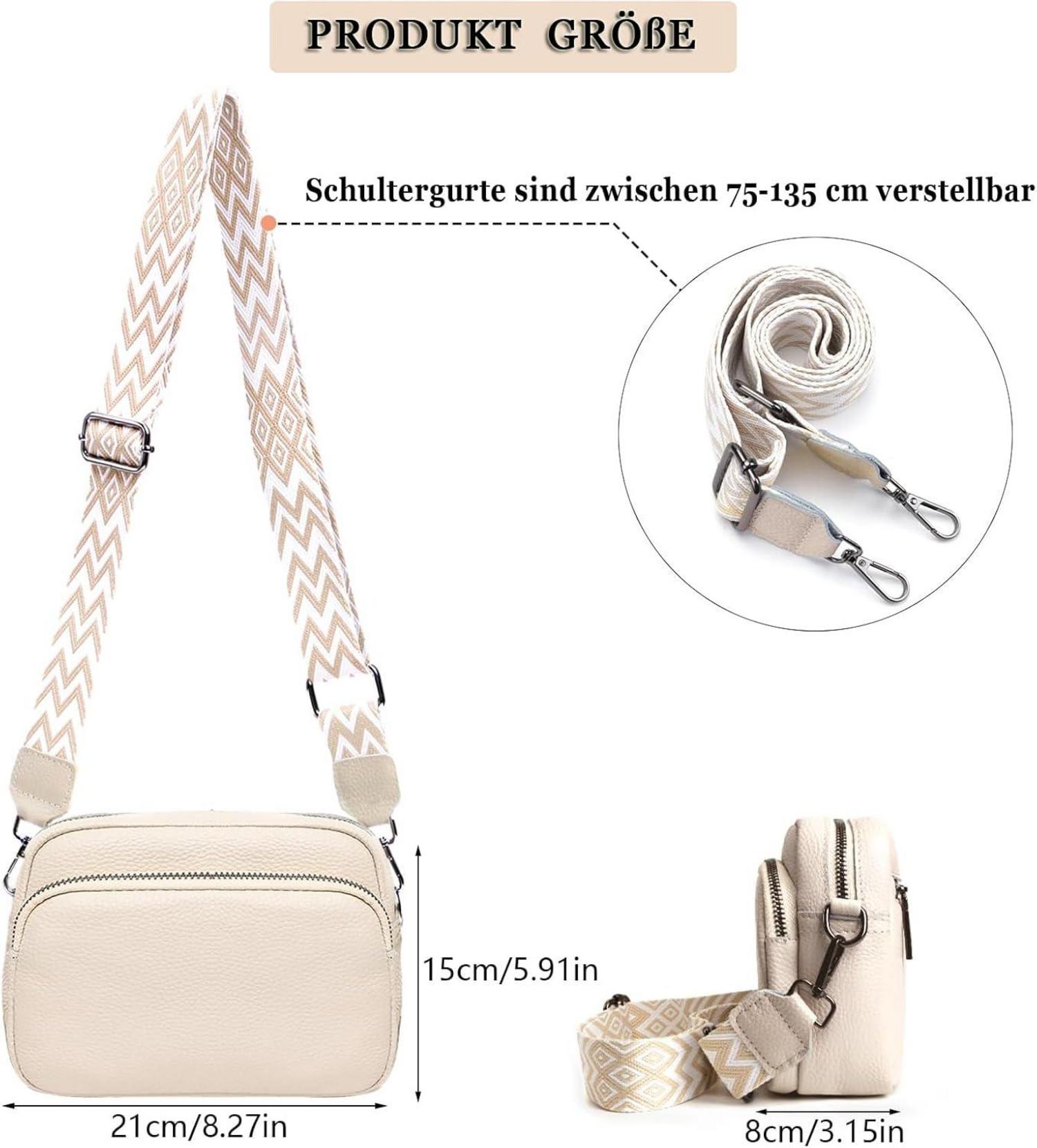 Crossbody Bag Damen Echtes Leder Umhängetasche Schwarz