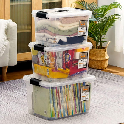 8er Set Stapelbare Kunststoffboxen mit Deckel und Griff, Transparent - BPA Frei