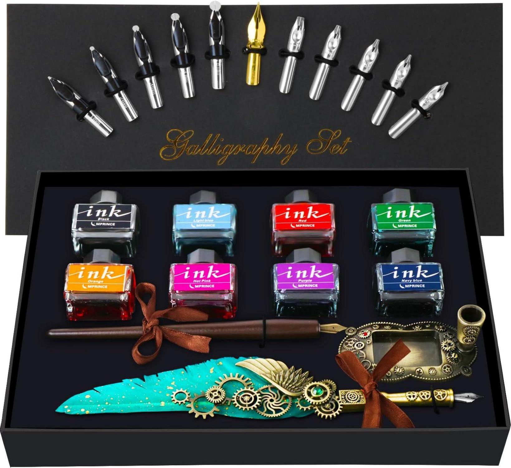 Kalligraphie Stift Set mit Quill Stift, Holz Dip Stift, Tinte & Federn