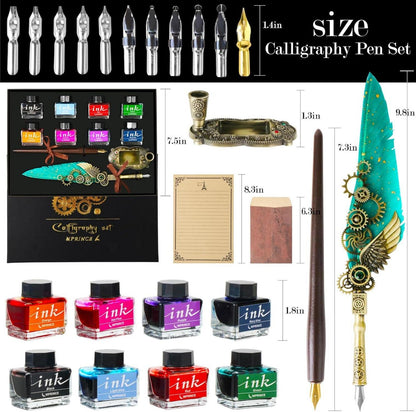 Kalligraphie Stift Set Quill Holz Dip 8 Farben Tinte 13 Federn Umschlag