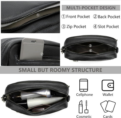 GSenhui Damen Crossbody Bag Schwarz Echtes Leder Umhängetasche mit Reißverschluss