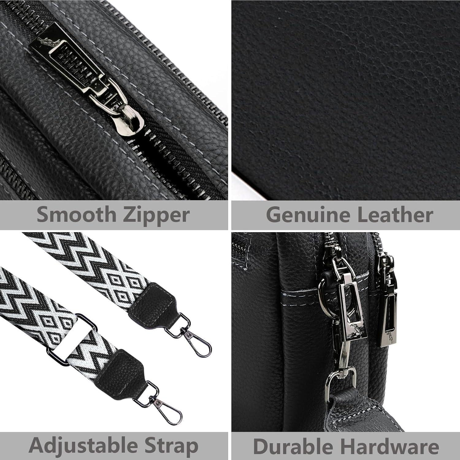 Echtes Leder Crossbody Bag Damen Umhängetasche Schwarz Vielseitig