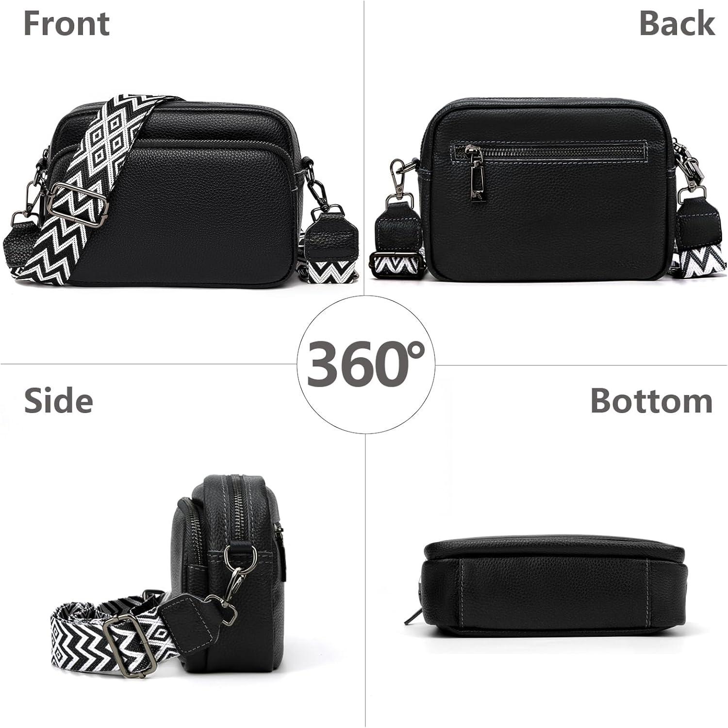 Crossbody Bag Damen Echtes Leder Umhängetasche Schwarz
