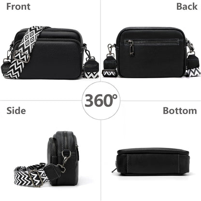 Crossbody Bag Damen Echtes Leder Umhängetasche Schwarz