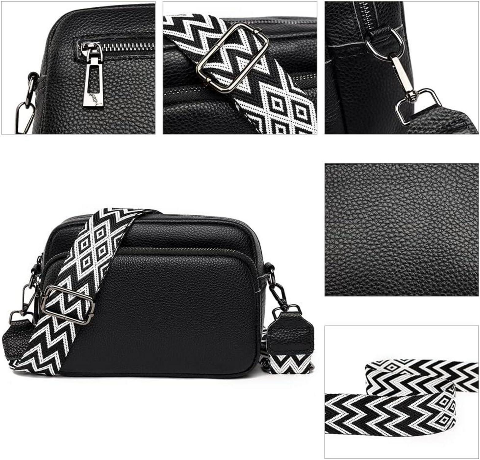 Echtes Leder Crossbody Bag Damen Umhängetasche Schwarz Vielseitig