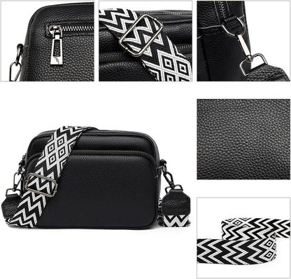 Echtes Leder Crossbody Bag Damen Umhängetasche Schwarz Vielseitig