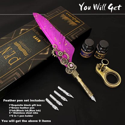 Kalligraphie Feder Set mit Vintage Luxus Pen - Lila