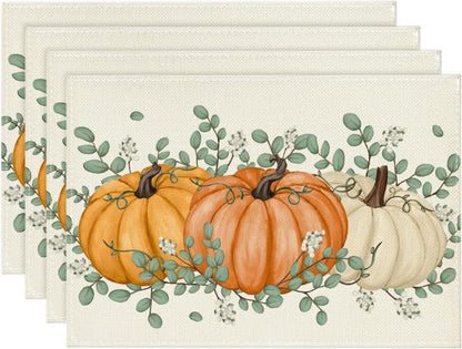Artoid Herbst Kürbis Eukalyptus Tischsets 4er Set 30x45cm Orange