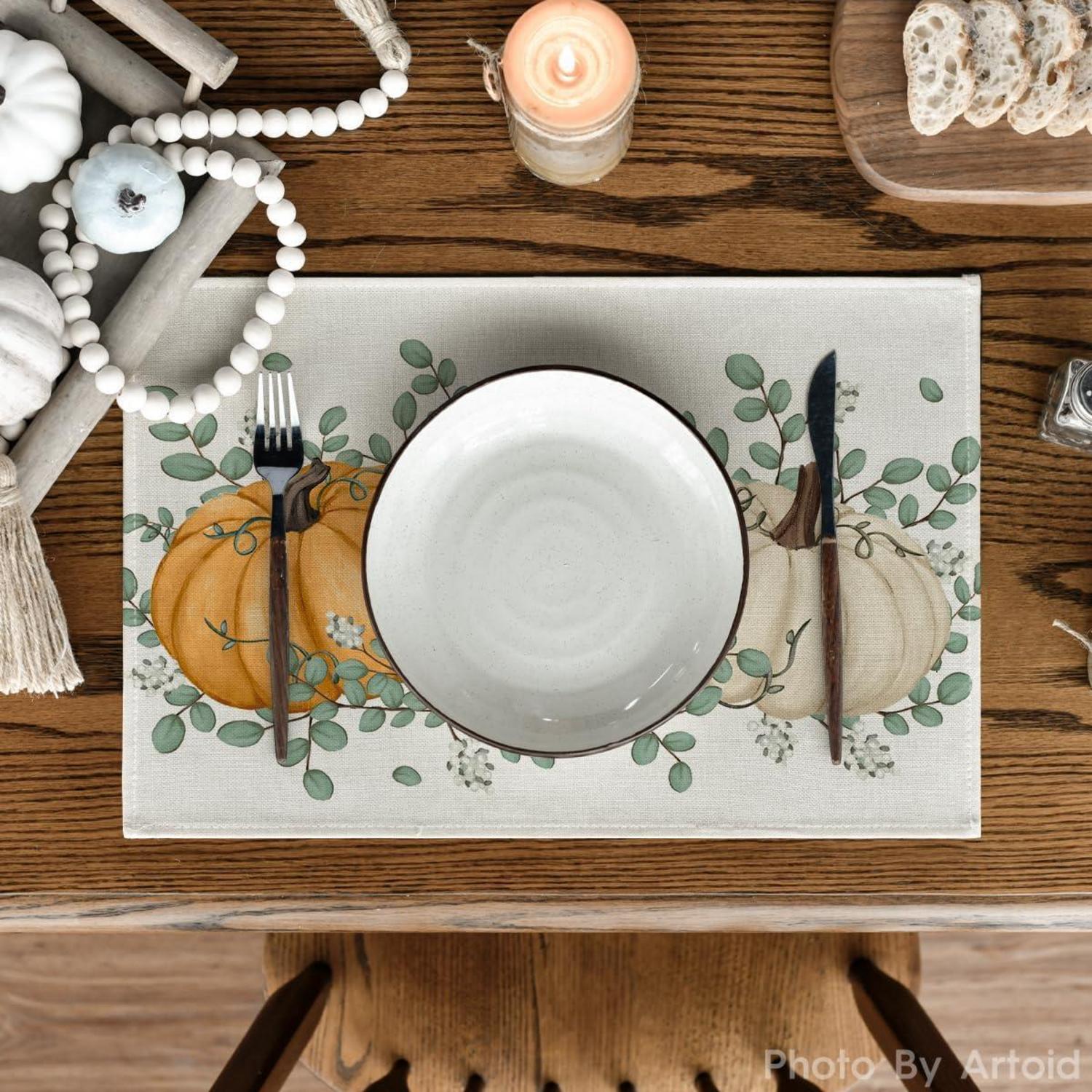 Artoid Mode Orange Kürbisse Herbst Platzsets 4er Set 30x45cm