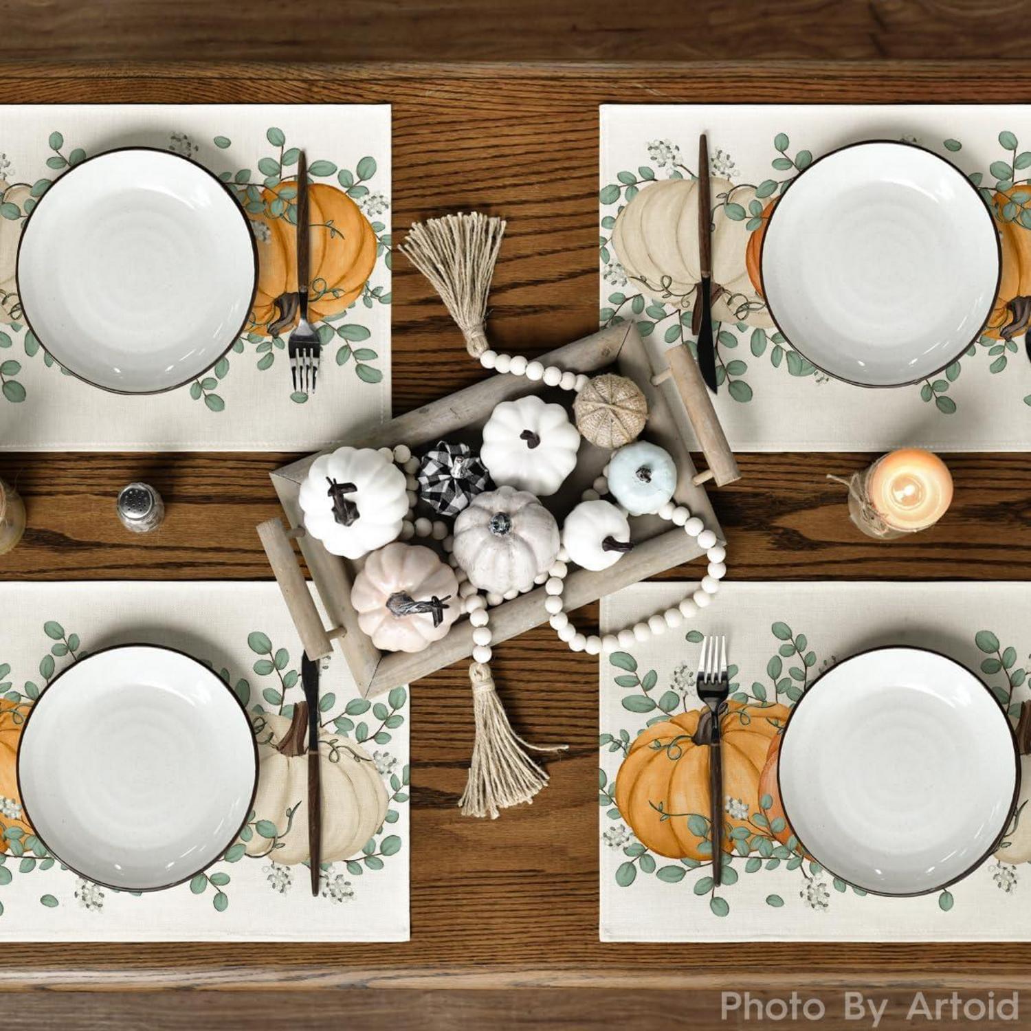 Artoid Herbst Kürbis Eukalyptus Tischsets 4er Set 30x45cm Orange