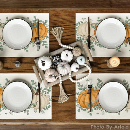 Artoid Herbst Kürbis Eukalyptus Tischsets 4er Set 30x45cm Orange