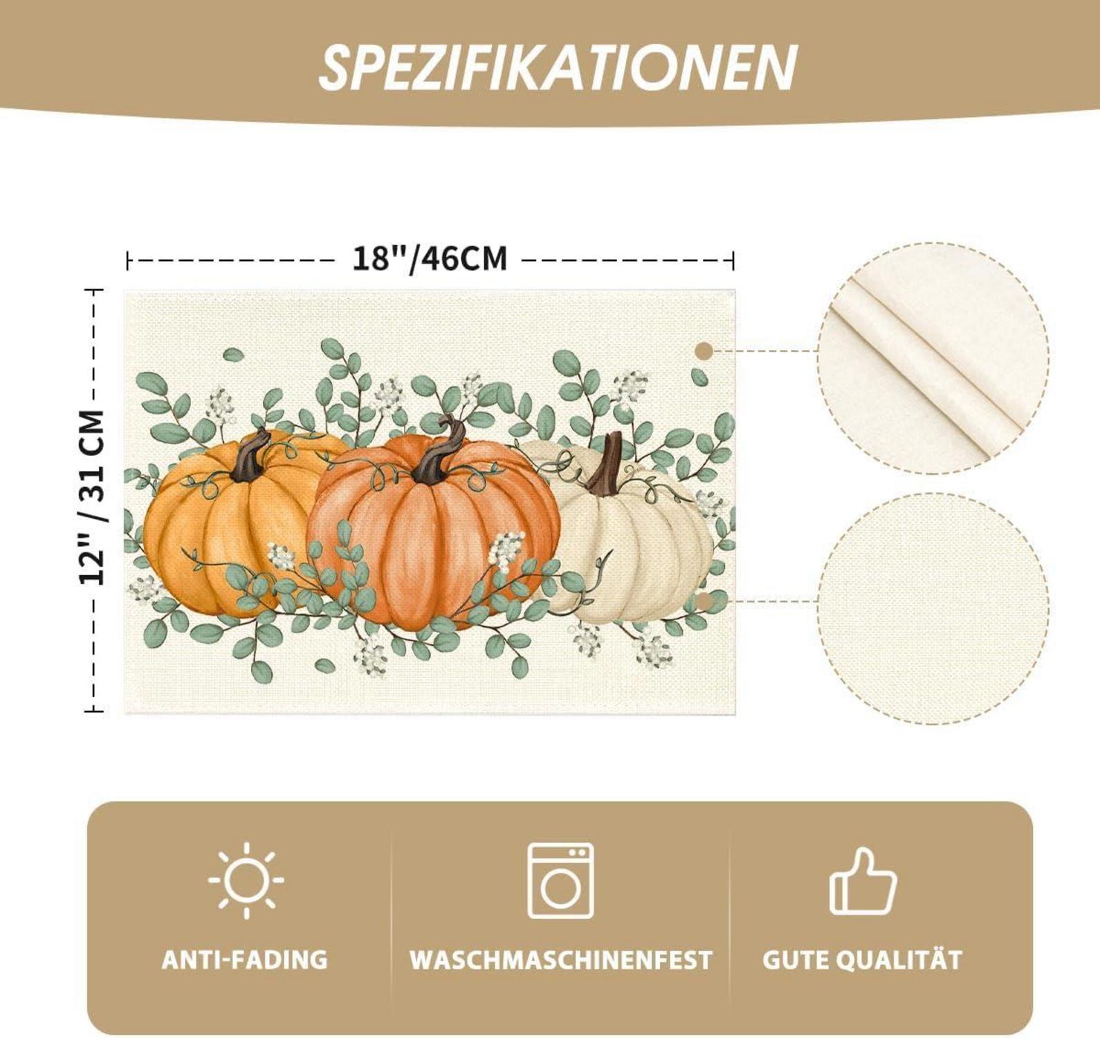 Herbst Orange Kürbisse Platzsets 4er Set 30x45cm - Deko Küche Party