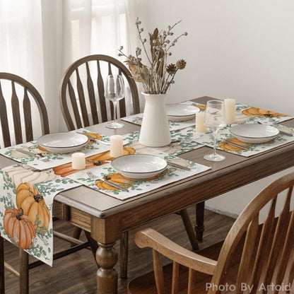 Herbst Platzsets 4er Set Orange Kürbisse Eukalyptus 30x45cm