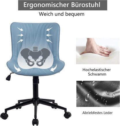 Ergonomischer Drehstuhl mit Rollen, Höhenverstellbar, Wippfunktion, Blau