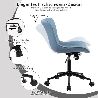 Ergonomischer Bürostuhl mit Fischschwanz-Design und Wippfunktion, blau