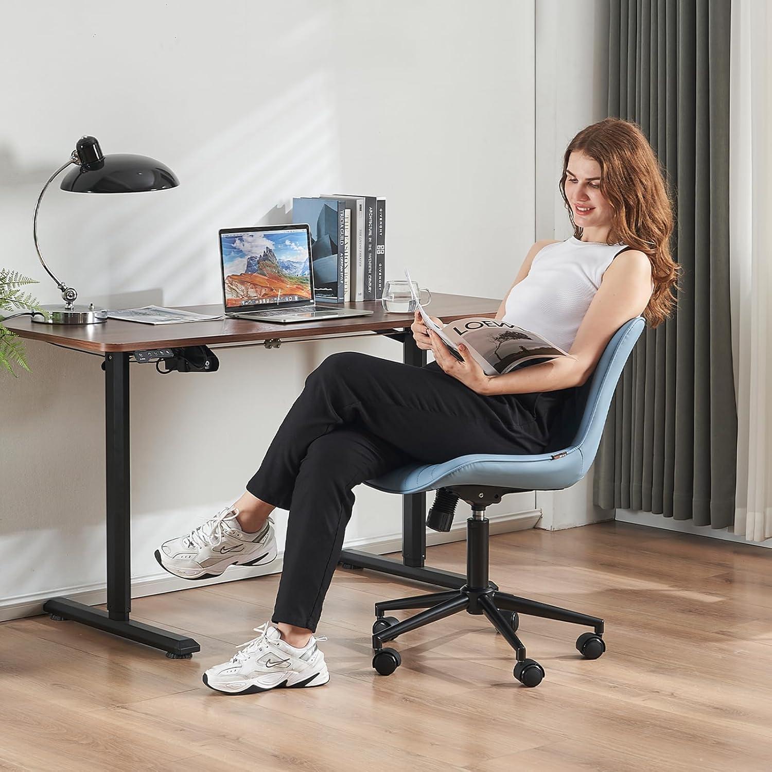 Ergonomischer Drehstuhl mit Rollen, Höhenverstellbar, Wippfunktion, Blau