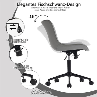 Ergonomischer Bürostuhl mit Fischschwanz-Design, Rollen, höhenverstellbar, grau
