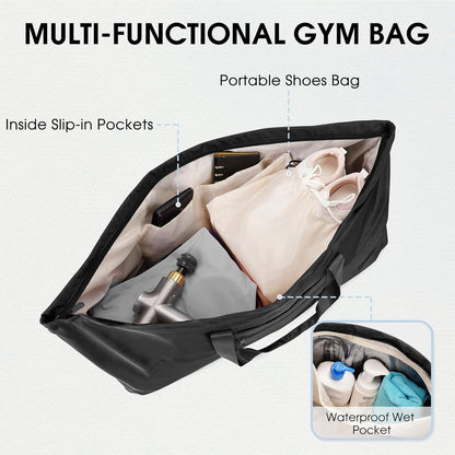 Sporttasche Damen Groß mit Schuhtasche und Nassfach Schwarz