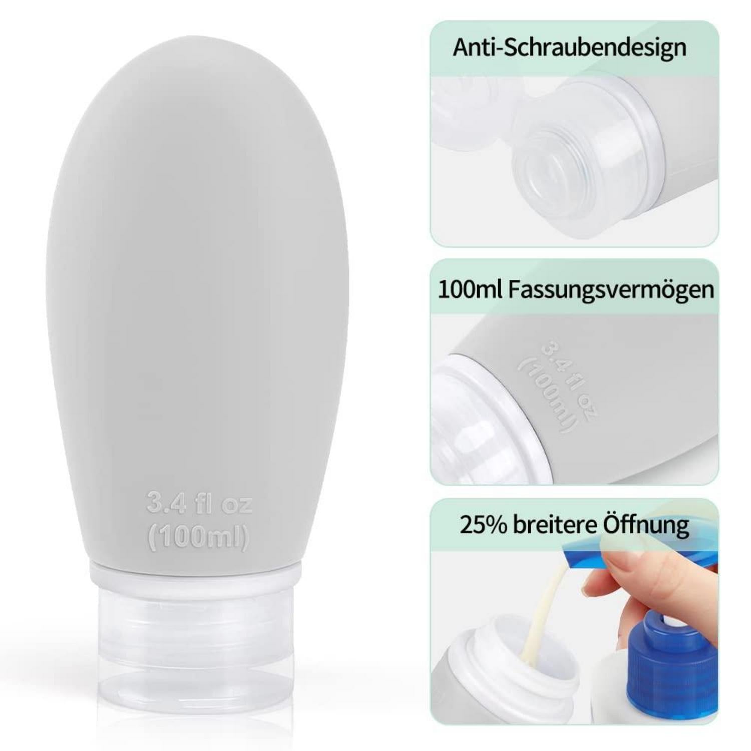 Silikon Reiseflaschen Set 100ml 3 Stück Auslaufsicher Nachfüllbare Reise Container