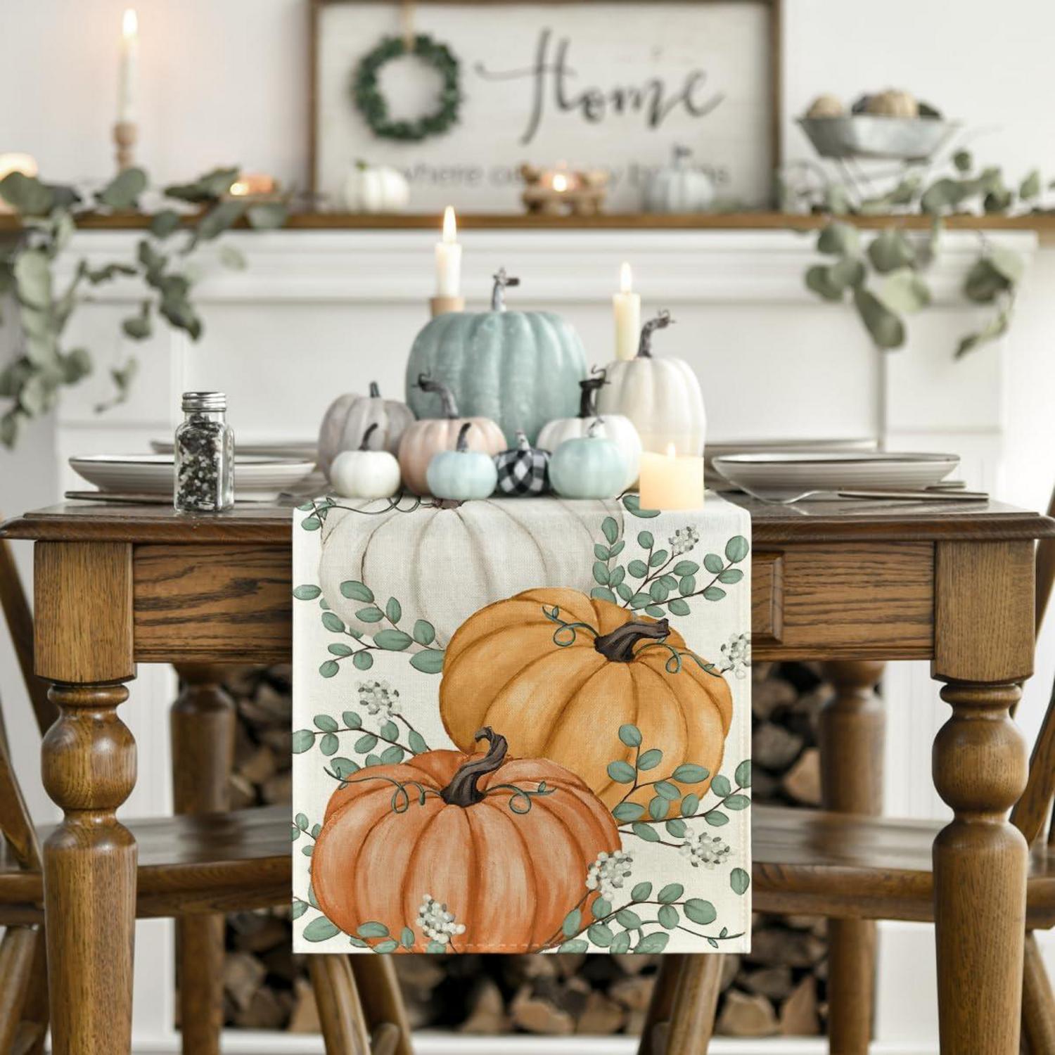Herbst Tischläufer Orange Kürbisse 40x140 cm - Deko für