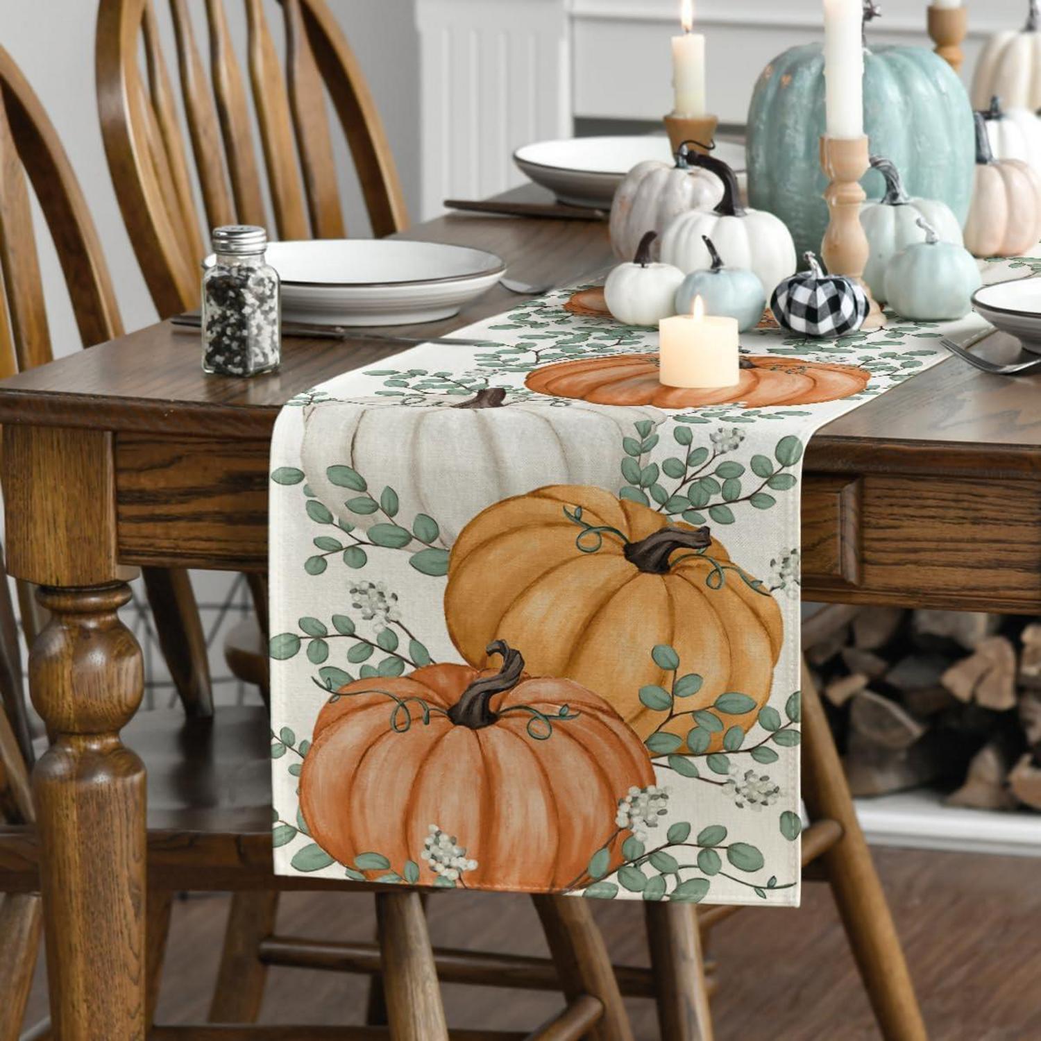 Herbst Tischläufer Orange Kürbisse Dekoration 40x140 cm