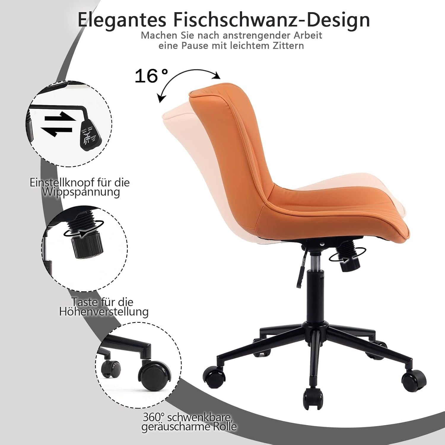 Ergonomischer Bürostuhl Fischschwanz-Design Drehstuhl Rollen Homeoffice Büro