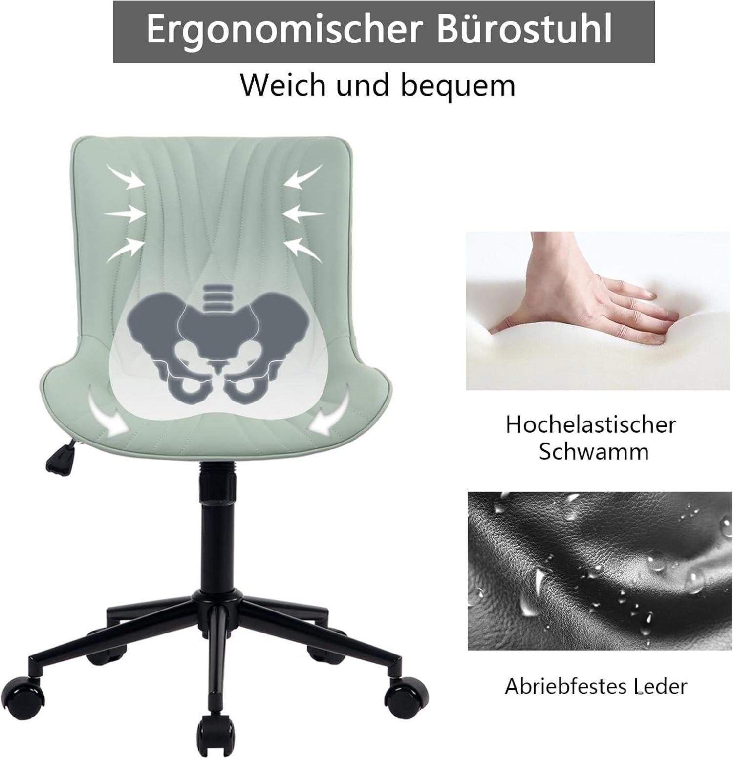 Ergonomischer Bürostuhl mit Fischschwanz-Design und Rollen, höhenverstellbar, Wippfunktion - MintGrün
