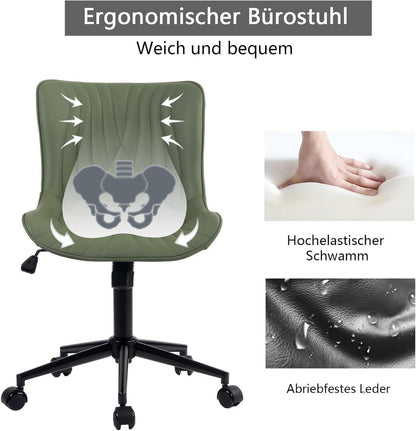 Ergonomischer Drehstuhl mit Fischschwanz-Design, höhenverstellbar, Olivgrün