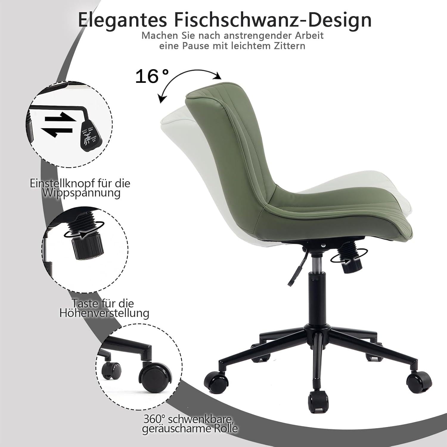Ergonomischer Bürostuhl Olivgrün Fischschwanz-Design Wippfunktion