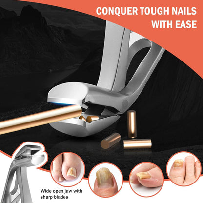 Ergonomischer Zehennagelknipser für dicke Nägel, Premium Stahl Fußnagelschere mit Auffangbehälter